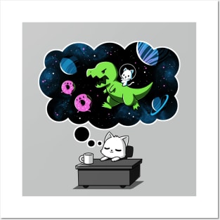 Cute Funny Cat Kitten Dreaming About Space Sarcastic Humor Quote animal Lover Artwork Posters and Art